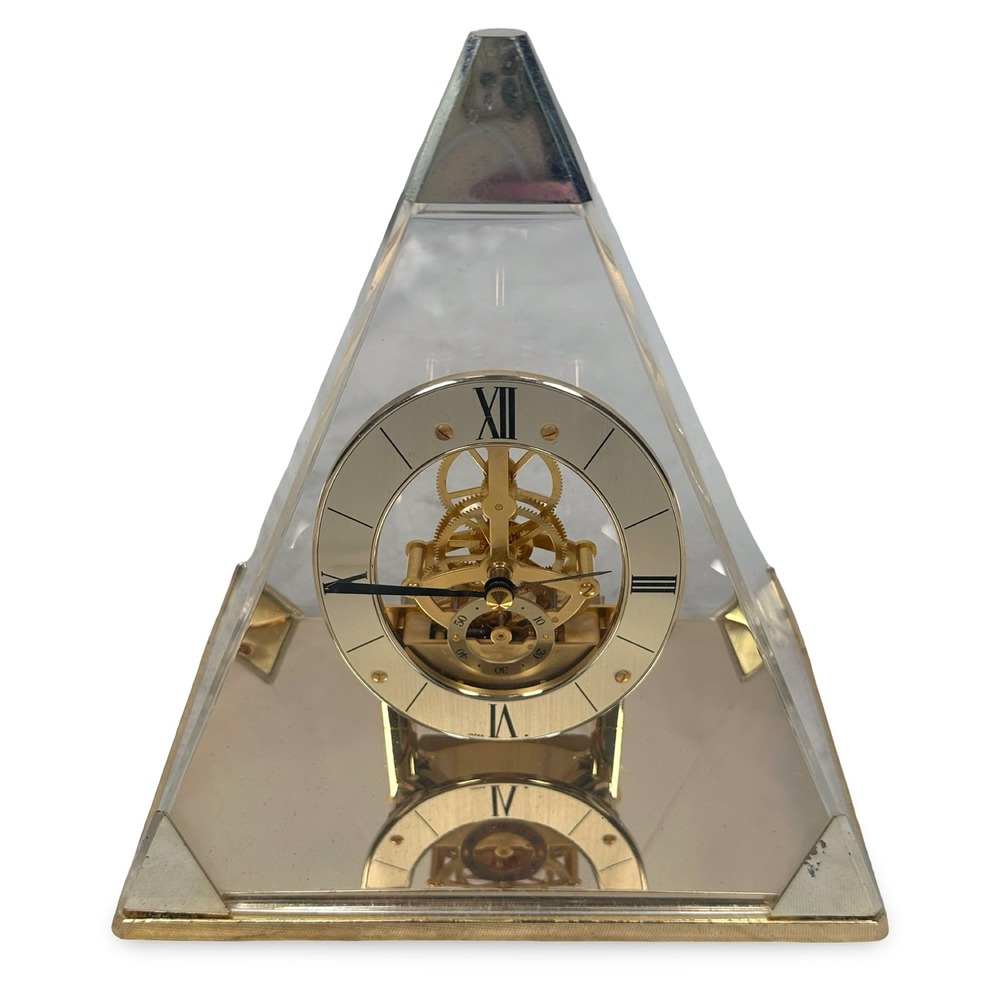 Seiko QAW109G Pyramid Skeleton Quartz Desk Clock Gold Silver Japan Cal 12400